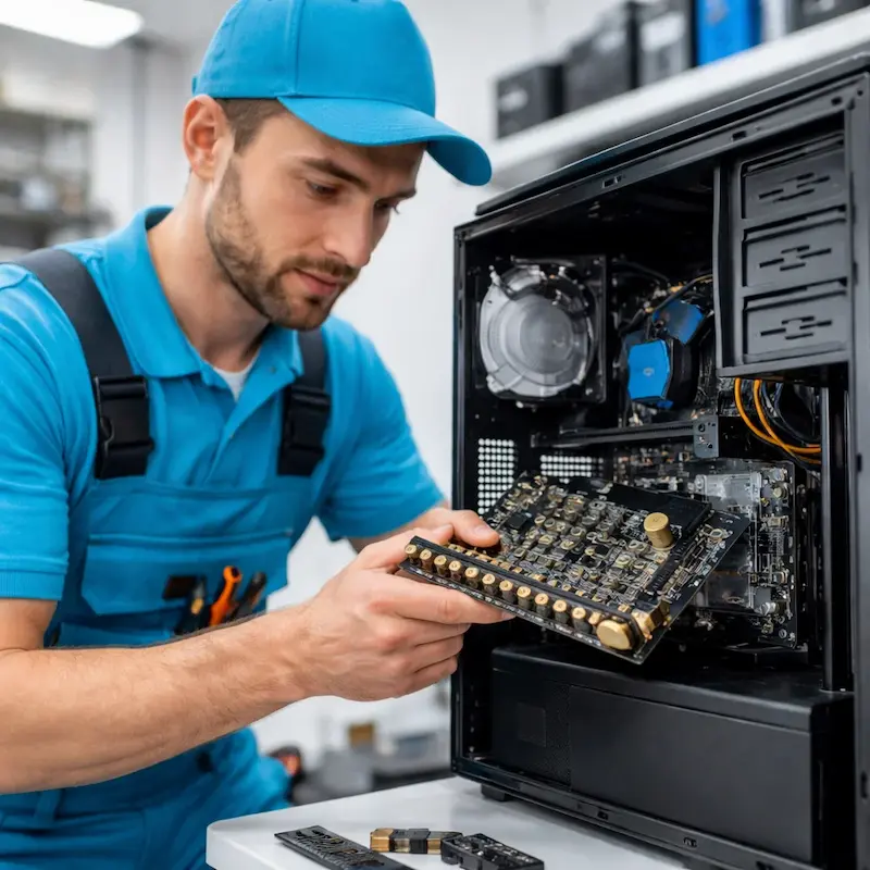 Мастер устанавливает звуковую карту на ПК в Сходне