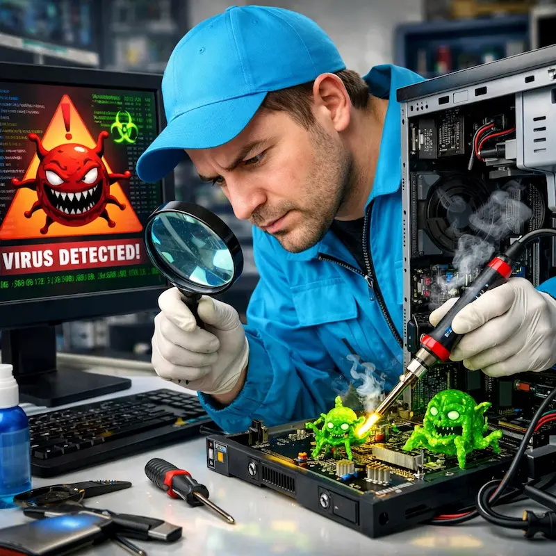 Вылечить компьютерный вирус в Сходне